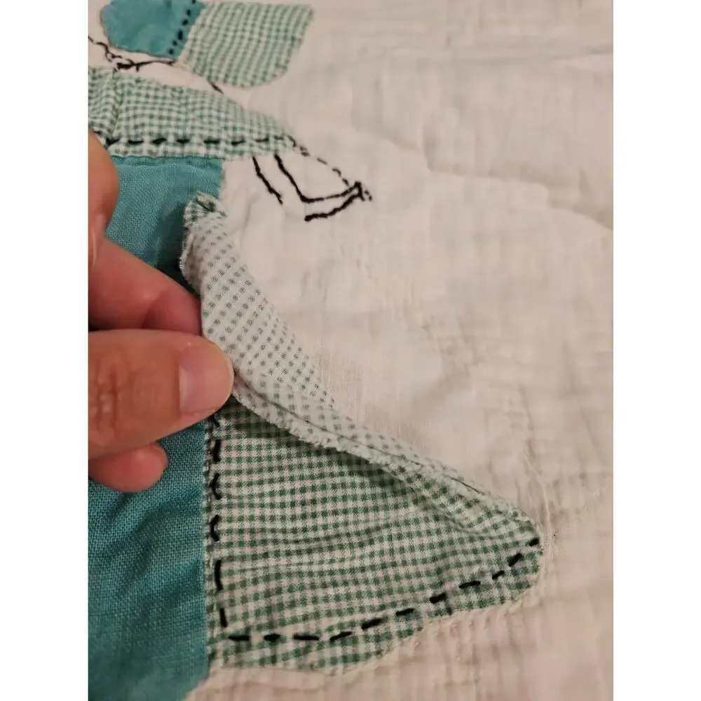 10 Vtg Sunbonnet Sue Parasol Southern Belle Applique Quilt Blocks Hand Stitched